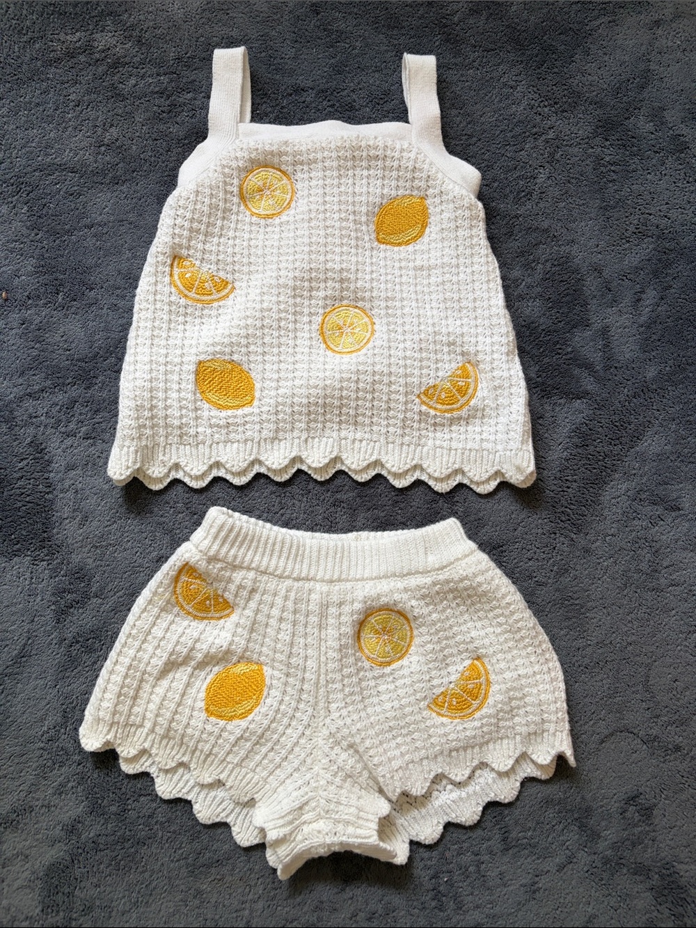 C&C California Cream Knit Tank & Shorts with Yellow Lemon Appliqués